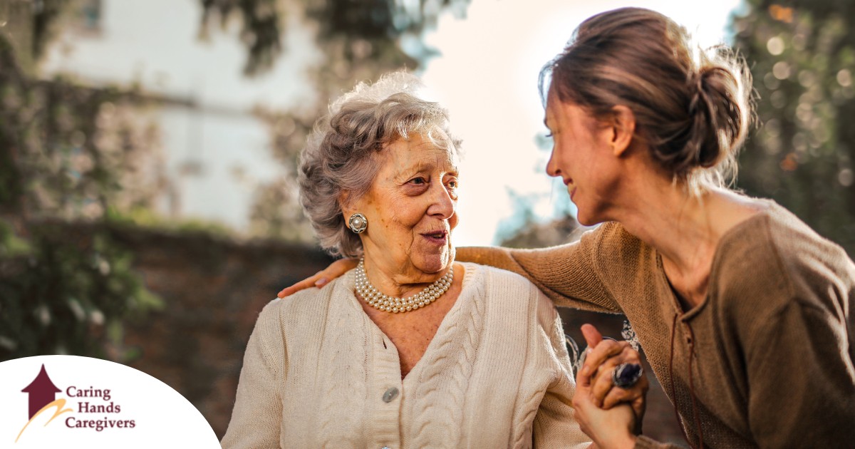 A daughter has a nice conversation with her older mother, showing the kind of conversation caregivers want to have with aging loved ones.